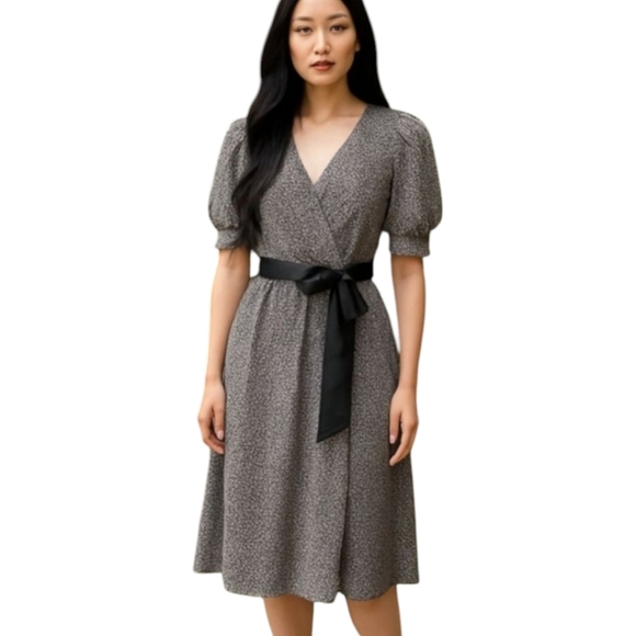 Tommy Hilfiger Chiffon Wrap Black Patterned Plus Size Dress NWT sz 16 - Picture 1 of 12